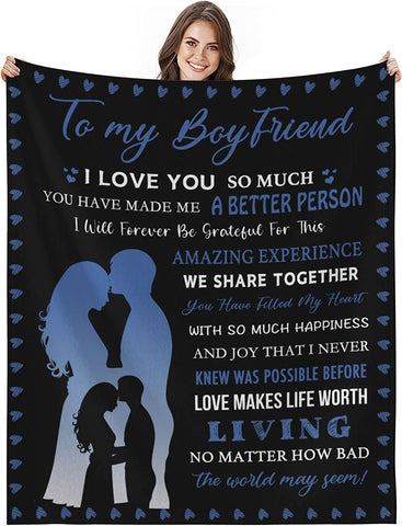Gifts for Boyfriend Blanket, I Love You Gifts for Him, Boyfriend Birthday Gift, Romantic Anniversary Valentine's Day for Boyfriend Man (B-kiss, 50x60)