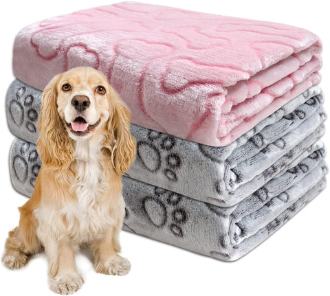 1 Pack 3 Dog Blankets for Medium Dogs, Soft Fleece Dog Blanket Fluffy Pet Blanket Warm Sleep Mat Grey Cute Paw Print Puppy Cat Blanket, Flannel Throw for Washable Dog Bed, Blanket for Dogs, 41"X31"