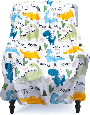 Kids Dinosaur Blanket for Boys Girls Room Decor Personalized Cute Toddler Throw Blanket Chiristmas Dinasour Birthday Year Old Gifts Toys 40x50
