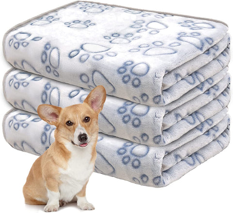 1 Pack 3 Dog Blankets for Medium Dogs, Soft Fleece Dog Blanket Fluffy Pet Blanket Warm Sleep Mat Grey Cute Paw Print Puppy Cat Blanket, Flannel Throw for Washable Dog Bed, Blanket for Dogs, 41"X31"