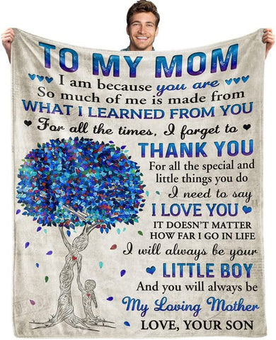 Gifts for Mom from Son, Romantic Mom Birthday Gifts from Son to My Mom Flannel Blanket for Mom from Son Mother Day Birthday Presents for Mom Soft Throw Blanket 60"*50"