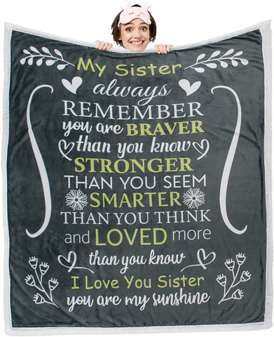 Sister Blanket - Gorgeous Sister Blankets from Sister with Thick Double Layered Sherpa and Fleece Fabric | Cuddly Sisters Gifts from Sister with Heartfelt Message | Grey 50x60
