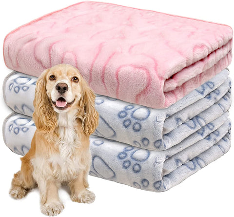 1 Pack 3 Dog Blankets for Medium Dogs, Soft Fleece Dog Blanket Fluffy Pet Blanket Warm Sleep Mat Grey Cute Paw Print Puppy Cat Blanket, Flannel Throw for Washable Dog Bed, Blanket for Dogs, 41"X31"