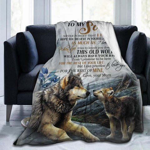 To My Son‘s Gifts from Mom Blanket,Sublimation Fleece Wolf Blanket Throw for Sofa Couch Bed Decor,60''x50'' for Teens Kids and Adults