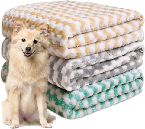 Dog Blankets for Large Dogs, Pet Blankets for Dog Bed Cover, Puppy Blankets for Couch, Kitten Blanket, Soft Fleece Blankets for Dogs, Cats, 41"x31", 3 Pack(2 Tan+1 Brown)