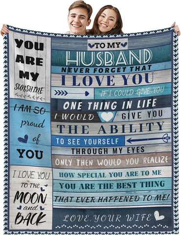 to My Husband Blanket from Wife, Romantic Anniversary Blanket for Husband from Wife, Birthday Gifts for My Husband Valentine's Day Gifts for Him, Warm Fleece Blanket Talking Love to Him, 50x60inch
