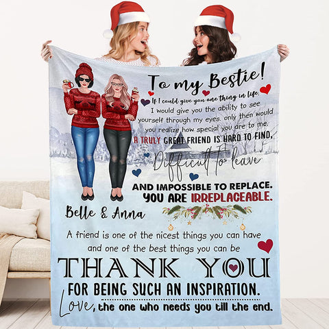 to My Besties Custom Friends Blanket with Many Characters,Change Hairstyles&Name Blankets,Personalized Friendship Blanket for Women,Best Friends,BFF, Bestie Birthday Gifts
