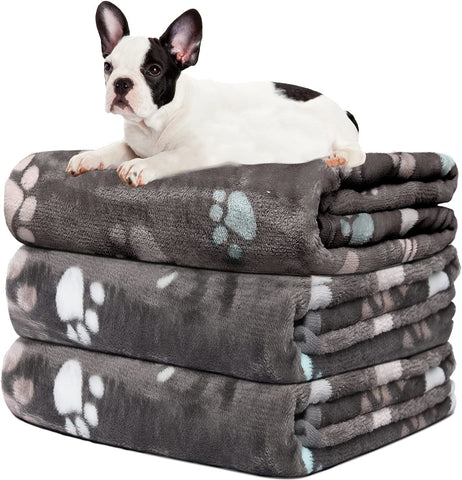 Upgraded Dog Blankets for Large Dogs, 3 Pack Dog Cat Flannel Blankets Washable, Soft Pet Mat Throw Cover for Kennel Crate Bed, Cute Paw Pattern, Dog Blanket, Pet Blanket 41" x 31"