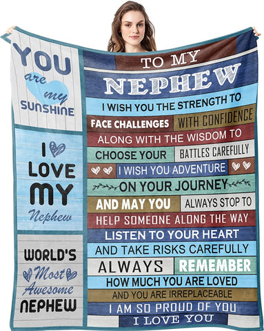 Nephew Gifts, Gifts for Nephew Blanket, Nephew Gifts from Auntie, Throw Blanket Gifts for Nephew from Aunt,Nephew Birthday Gifts from Auntie,Anniversary Valentine for Nephew 60"x50"