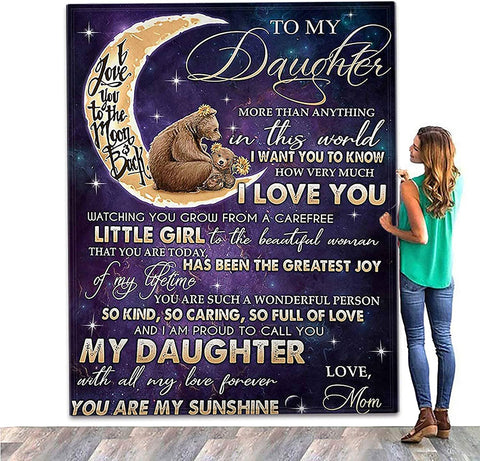 to My Daughter Blanket from Mom Fleece Blanket Letter Daughter Christmas Birthday Gift Personalized Custom Gifts for Daughter Adult(A-50 * 60IN)