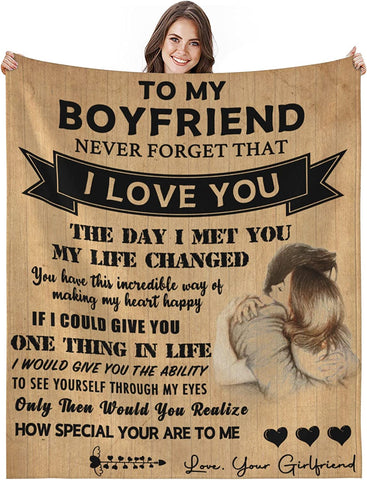 Gifts for Boyfriend Blanket, I Love You Gifts for Him, Boyfriend Birthday Gift, Romantic Anniversary Valentine's Day for Boyfriend Man (B-kiss, 50x60)