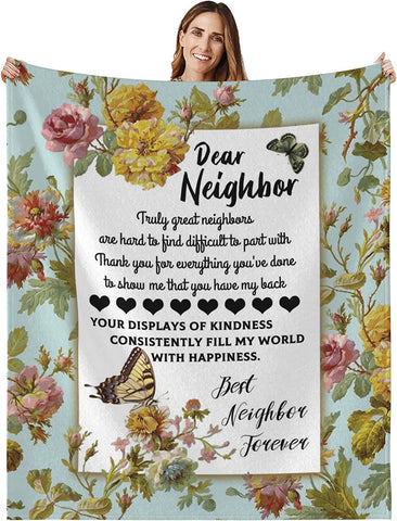 Gifts for Neighbors Blanket, Neighbor Gifts for Women - Printed Throw Blanket for Neighbors, Best Neighbor Gifts for Christmas, Birthday, Thanksgiving Day 50x60 Inches