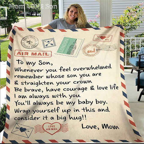 Fleece Blanket to My Daughter Letter Printed Quilts Dad Mom for Daughter's Air Mail Blanket Positive Encourage and Love Daughter's Flannel Blanket Gifts (5060in-mom)