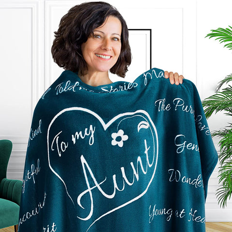 Mothers Day Gifts for Aunt, Aunt Gifts Blanket from Niece or Nephew, Aunt Birthday Gifts, Gifts for Auntie, Best Aunt Ever Gifts from Niece, Aunt Gift, Throw Blanket 65” x 50” (Coral Blue)