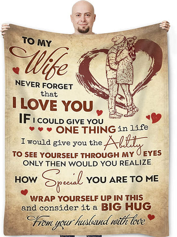 Mother's Day Birthday Gifts for Wife, to My Wife Blanket from Husband, Anniversary Christmas Valentines Gift for Wife, Her, Presents for Wife Birthday Gift Ideas (Wife Blanket, Choose Size)