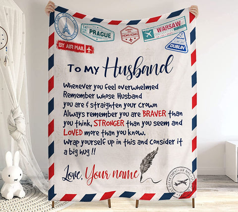 Personalized Air Mail Letter To My Son in law Throw Blankets, Gift To My Son Blanket From Mom,Gift To My Daughter, Granddaughter, Grandson From ,Customized Name, Custom Blanket for Birthday, Christmas