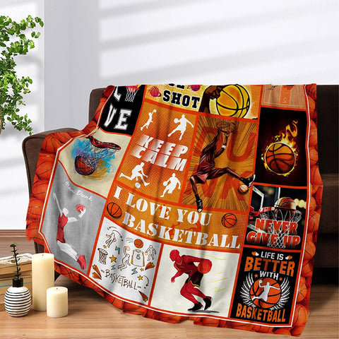 Basketball Blanket for Boys Girls, Soft Cozy Basketball Plush Throw Blanket for Kids Teens Baby Bedroom, 40 x 50 Inch Lightweight Warm Flannel Fleece Fuzzy Sports Blankets Gift for Toddler Sofa Couch