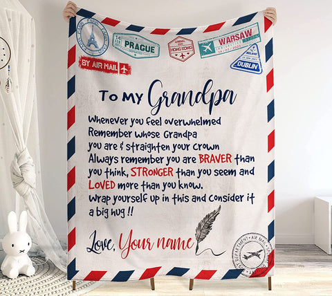 Personalized Air Mail Letter To My Son in law Throw Blankets, Gift To My Son Blanket From Mom,Gift To My Daughter, Granddaughter, Grandson From ,Customized Name, Custom Blanket for Birthday, Christmas