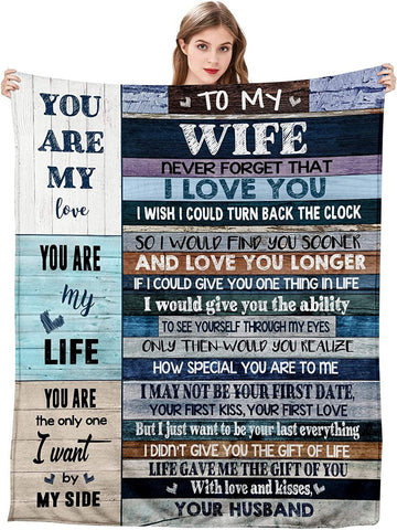 To My Wife Ultra-Soft Micro Fleece You are My Life Blanket Microfiber Valentine's Day Blanket Luxury Blanket for Bedding Sofa and Travel (80inchx60inch)