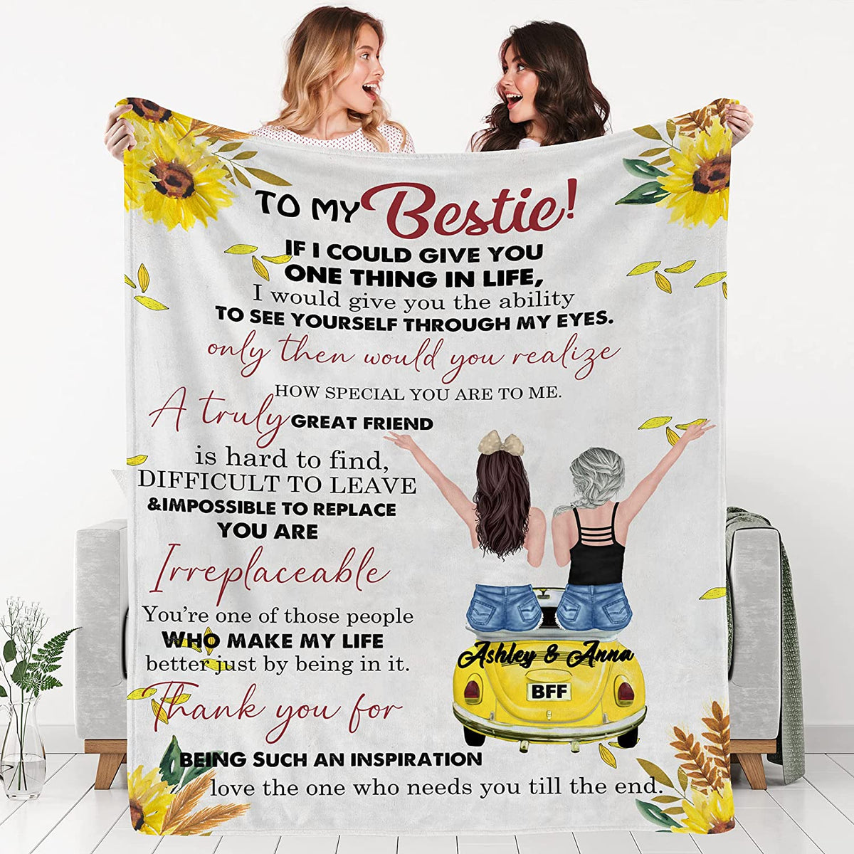 to My Besties Custom Friends Blanket with Many Characters,Change Hairstyles&Name Blankets,Personalized Friendship Blanket for Women,Best Friends,BFF, Bestie Birthday Gifts