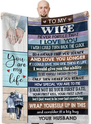 Mother's Day Birthday Gifts for Wife, to My Wife Blanket from Husband, Anniversary Christmas Valentines Gift for Wife, Her, Presents for Wife Birthday Gift Ideas (Wife Blanket, Choose Size)