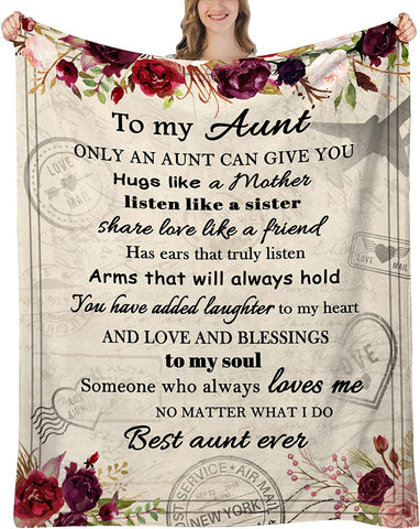 Aunt Gifts, Gifts for Aunt, Aunt Birthday Gifts, Aunt Blanket Throw, Aunt Gifts from Niece, Aunt Gifts for Mothers Day, Birthday, Christmas, 60"x50"