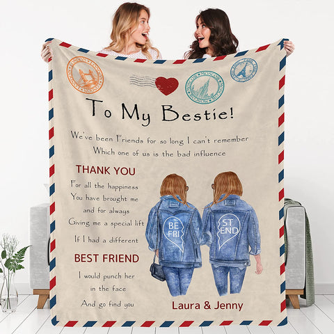 to My Besties Custom Friends Blanket with Many Characters,Change Hairstyles&Name Blankets,Personalized Friendship Blanket for Women,Best Friends,BFF, Bestie Birthday Gifts