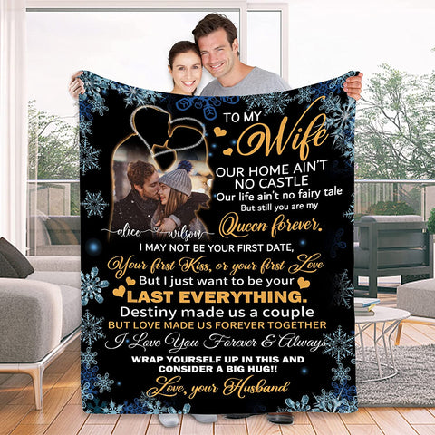 To My Wife Gift Blanket from Husband - Custom Blanket with Picture Name Change,Personalized Wife Anniversary Birthday Gifts for Her from Husband for Christmas,I Love You Gifts for Wife in Law