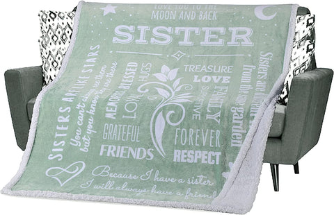 Gifts for Sister Blanket, Mothers Day, Birthday Gift for Sister from Sister, Say Happy Birthday Sister with a Snuggly Soft Sister Throw Blanket 60x50 Inches (Teal, Fleece)