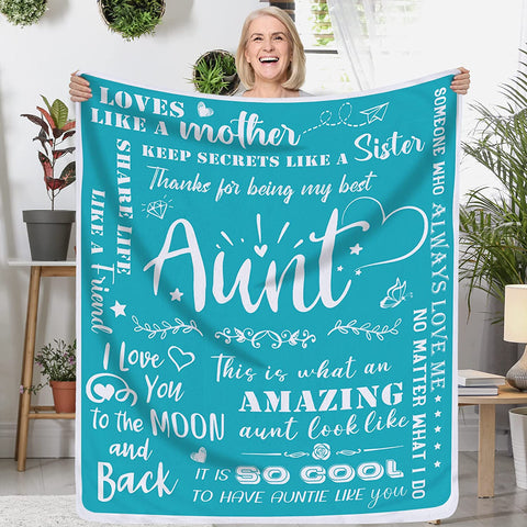 Aunt Gifts for Mothers Day, Throw Blanket, Gifts for Aunt on Mothers' Day, Aunt Gifts, Gifts for Aunt from Niece Nephew, Soft Teal Blanket 50 X 60, Auntie Aunt Gifts from Niece Nephew, Gifts for Aunt