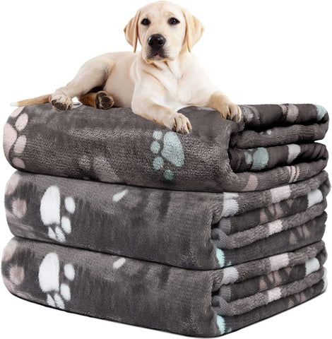 Upgraded Dog Blankets for Large Dogs, 3 Pack Dog Cat Flannel Blankets Washable, Soft Pet Mat Throw Cover for Kennel Crate Bed, Cute Paw Pattern, Dog Blanket, Pet Blanket 41" x 31"