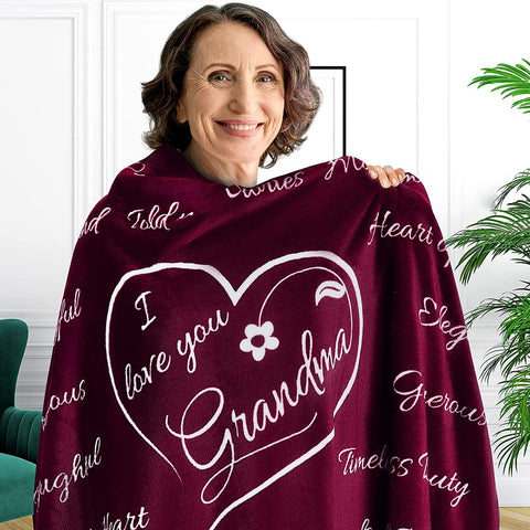 Mothers Day Gifts for Grandma, Gifts for Grandma Blanket, Grandma Gifts from Grandkids, Best Grandma Gifts, Grandma Birthday Gifts from Grandchildren, Throw Blanket 65”x50” (Purple)