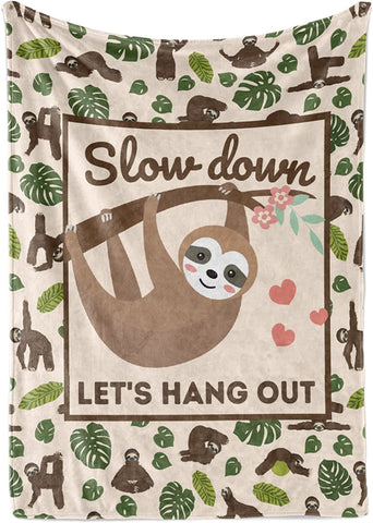 Sloth Throw Blanket, Sloth Gifts for Women Adults and Kids, Flannel Blankets for Sofa Couch Bed, Christmas, Birthday, Thanksgiving, 50" x 65"