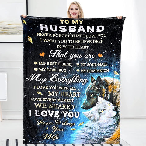 Personalized Flannel Blanket to My Wife Gift from Husband, Ultra Soft Flannel Fleece Blankets Christmas Birthday Valentine's Day Wedding Anniversary Throw Blanket Fits Couch Sofa Bed (59x79in)