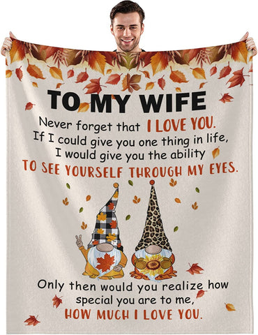 to My Wife Blanket from Husband, Gifts for Wife Wedding Anniversary Romantic Gifts for Her, Hallowen Christmas Valentines Birthday Gifts for Wife, Wife Blanket 50"x60"