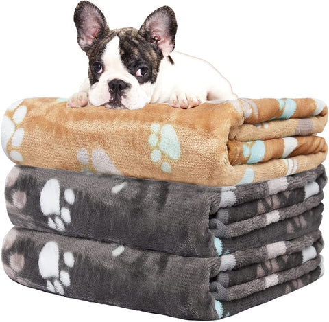 Upgraded Dog Blankets for Large Dogs, 3 Pack Dog Cat Flannel Blankets Washable, Soft Pet Mat Throw Cover for Kennel Crate Bed, Cute Paw Pattern, Dog Blanket, Pet Blanket 41" x 31"