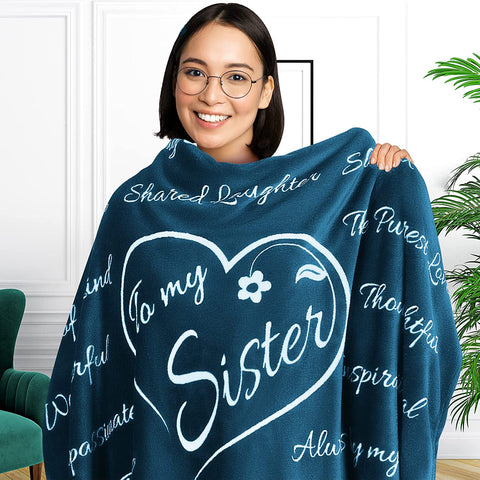 Sisters Gifts from Sister, Mothers Day Gifts for Sister, Sister Gifts Blanket, Unique Birthday Gifts for Sister from Brother, Sister Gifts from Brother, Throw Blanket 65” x 50” (Purple)