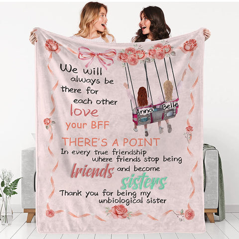 to My Besties Custom Friends Blanket with Many Characters,Change Hairstyles&Name Blankets,Personalized Friendship Blanket for Women,Best Friends,BFF, Bestie Birthday Gifts