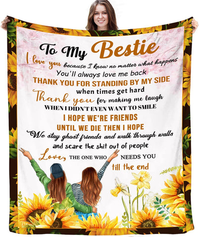 to My Best Friend Blanket for Women Ultra Soft Flannel Throw Blanket for Friends BFF Bestie Girls Birthday Anniversary 50 x 60 Inch