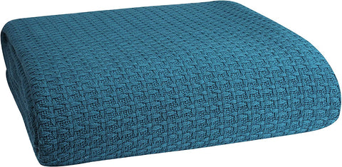100% Cotton Breathable Blanket Full - Queen Size, Thermal , Perfect for Layering Any Bed for All Season, Teal Green