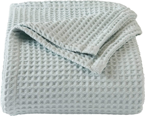 100% Cotton Waffle Weave Bed Blanket Soft, Breathable, and Lightweight Blanket for All-Season | Perfect for Layering | Brielle Collection (King, ICY Blue)