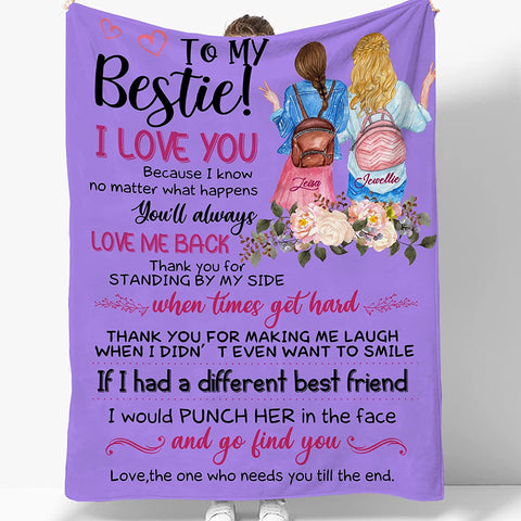to My Bestie Best Friend Blanktet Besties, Women, Girls Personalized Name Best Friend Throw Blanket with Hairstyles for BFF, Special Friends Birthday Gifts Blanket