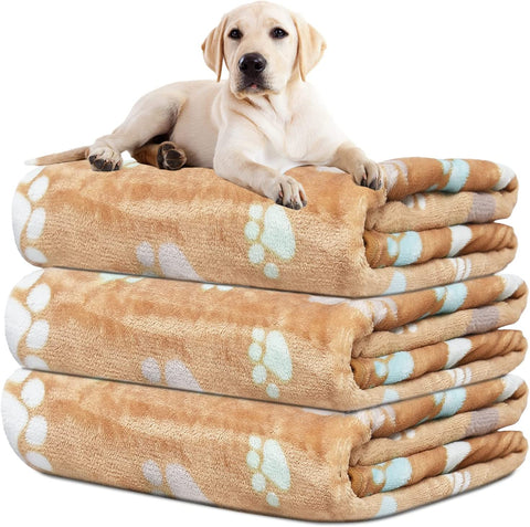 Upgraded Dog Blankets for Large Dogs, 3 Pack Dog Cat Flannel Blankets Washable, Soft Pet Mat Throw Cover for Kennel Crate Bed, Cute Paw Pattern, Dog Blanket, Pet Blanket 41" x 31"