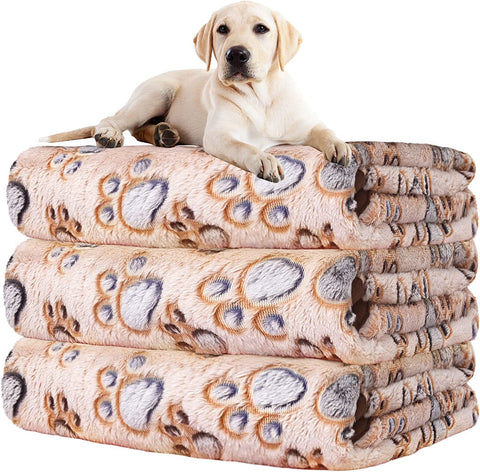 Upgraded Dog Blankets for Large Dogs, 3 Pack Dog Cat Flannel Blankets Washable, Soft Pet Mat Throw Cover for Kennel Crate Bed, Cute Paw Pattern, Dog Blanket, Pet Blanket 41" x 31"