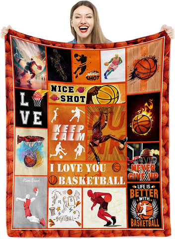 Basketball Blanket for Boys Girls, Soft Cozy Basketball Plush Throw Blanket for Kids Teens Baby Bedroom, 40 x 50 Inch Lightweight Warm Flannel Fleece Fuzzy Sports Blankets Gift for Toddler Sofa Couch