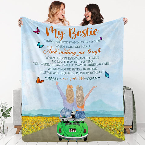 to My Besties Custom Friends Blanket with Many Characters,Change Hairstyles&Name Blankets,Personalized Friendship Blanket for Women,Best Friends,BFF, Bestie Birthday Gifts