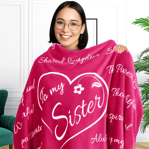 Sisters Gifts from Sister, Mothers Day Gifts for Sister, Sister Gifts Blanket, Unique Birthday Gifts for Sister from Brother, Sister Gifts from Brother, Throw Blanket 65” x 50” (Purple)
