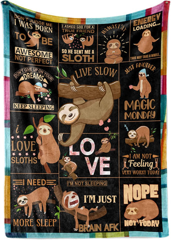 Sloth Throw Blanket, Sloth Gifts for Women Adults and Kids, Flannel Blankets for Sofa Couch Bed, Christmas, Birthday, Thanksgiving, 50" x 65"