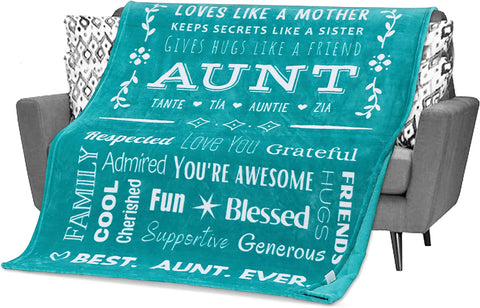 Aunt Mothers Day Gifts, Aunt Blanket from Niece or Nephew, Aunt Birthday Gift, Auntie Gifts, Soft Aunt Throw Blanket for Your Favorite Best Aunt Ever 60x50 Inches (Teal, Fleece)