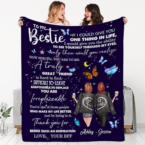 to My Besties Custom Friends Blanket with Many Characters,Change Hairstyles&Name Blankets,Personalized Friendship Blanket for Women,Best Friends,BFF, Bestie Birthday Gifts